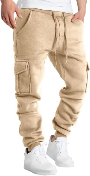 Mens Cargo Sweatpants Breathable Comfy Joggers Athletic Gym Pants Fall Winter Long Trousers with Pockets