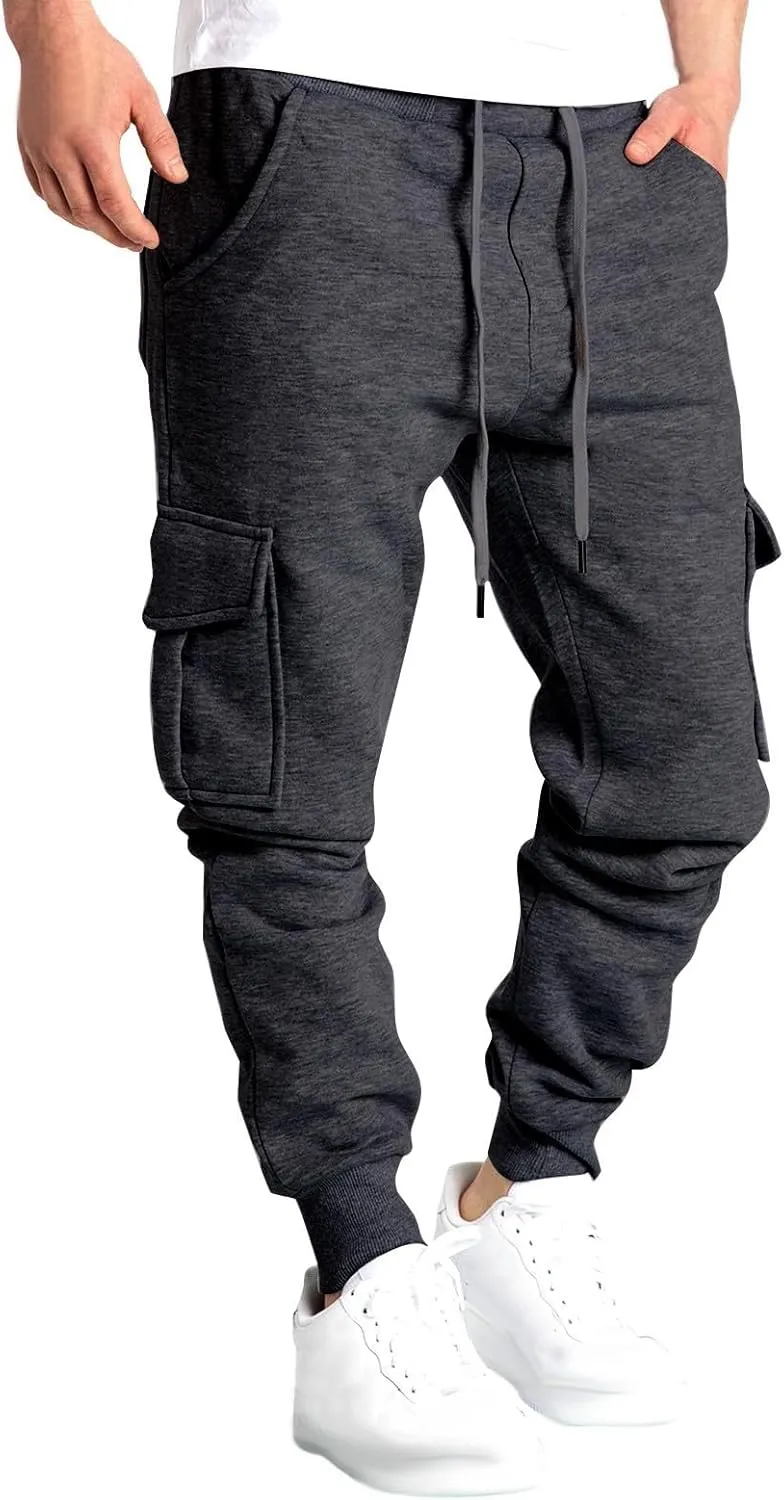 Mens Cargo Sweatpants Breathable Comfy Joggers Athletic Gym Pants Fall Winter Long Trousers with Pockets