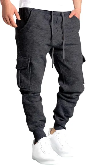 Mens Cargo Sweatpants Breathable Comfy Joggers Athletic Gym Pants Fall Winter Long Trousers with Pockets