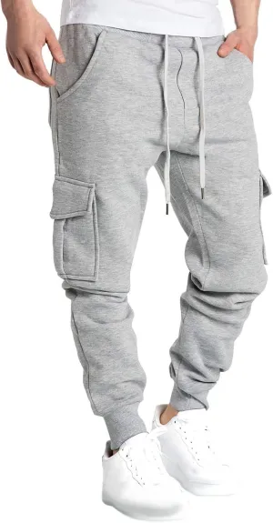 Mens Cargo Sweatpants Breathable Comfy Joggers Athletic Gym Pants Fall Winter Long Trousers with Pockets