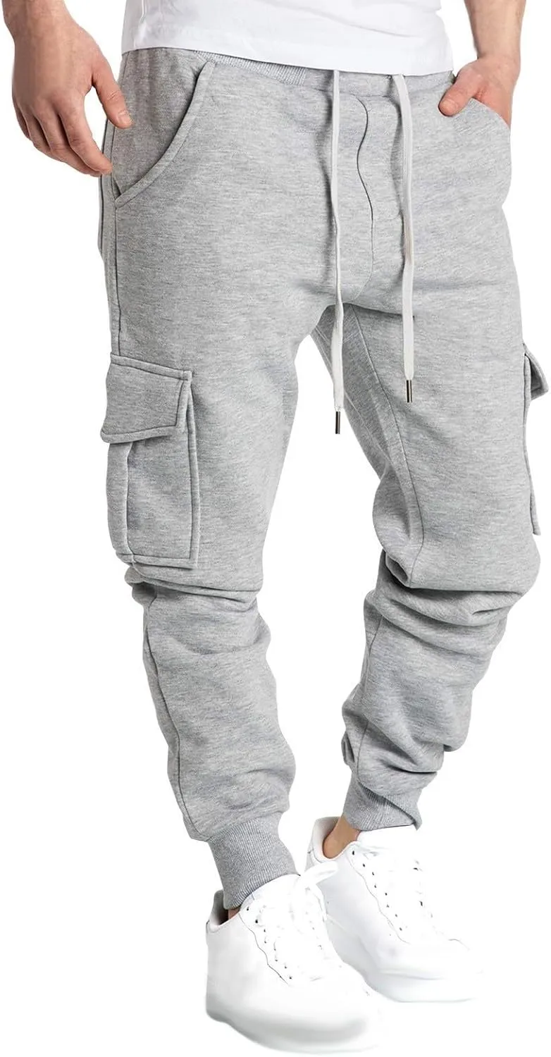 Mens Cargo Sweatpants Breathable Comfy Joggers Athletic Gym Pants Fall Winter Long Trousers with Pockets