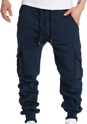 Mens Cargo Sweatpants Breathable Comfy Joggers Athletic Gym Pants Fall Winter Long Trousers with Pockets