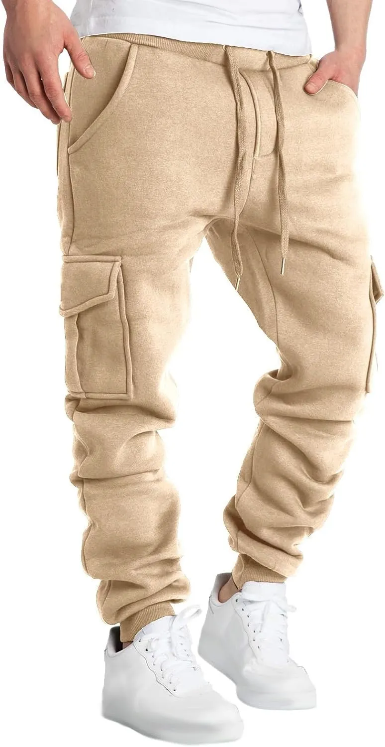 Mens Cargo Sweatpants Breathable Comfy Joggers Athletic Gym Pants Fall Winter Long Trousers with Pockets