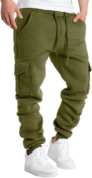 Mens Cargo Sweatpants Breathable Comfy Joggers Athletic Gym Pants Fall Winter Long Trousers with Pockets