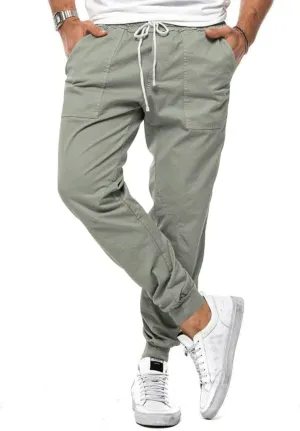 Mens Casual Chino Cargo Pants Loose Drawstring Sweatpants Elastic Waist Cotton Breathable Outdoor Fall Trousers