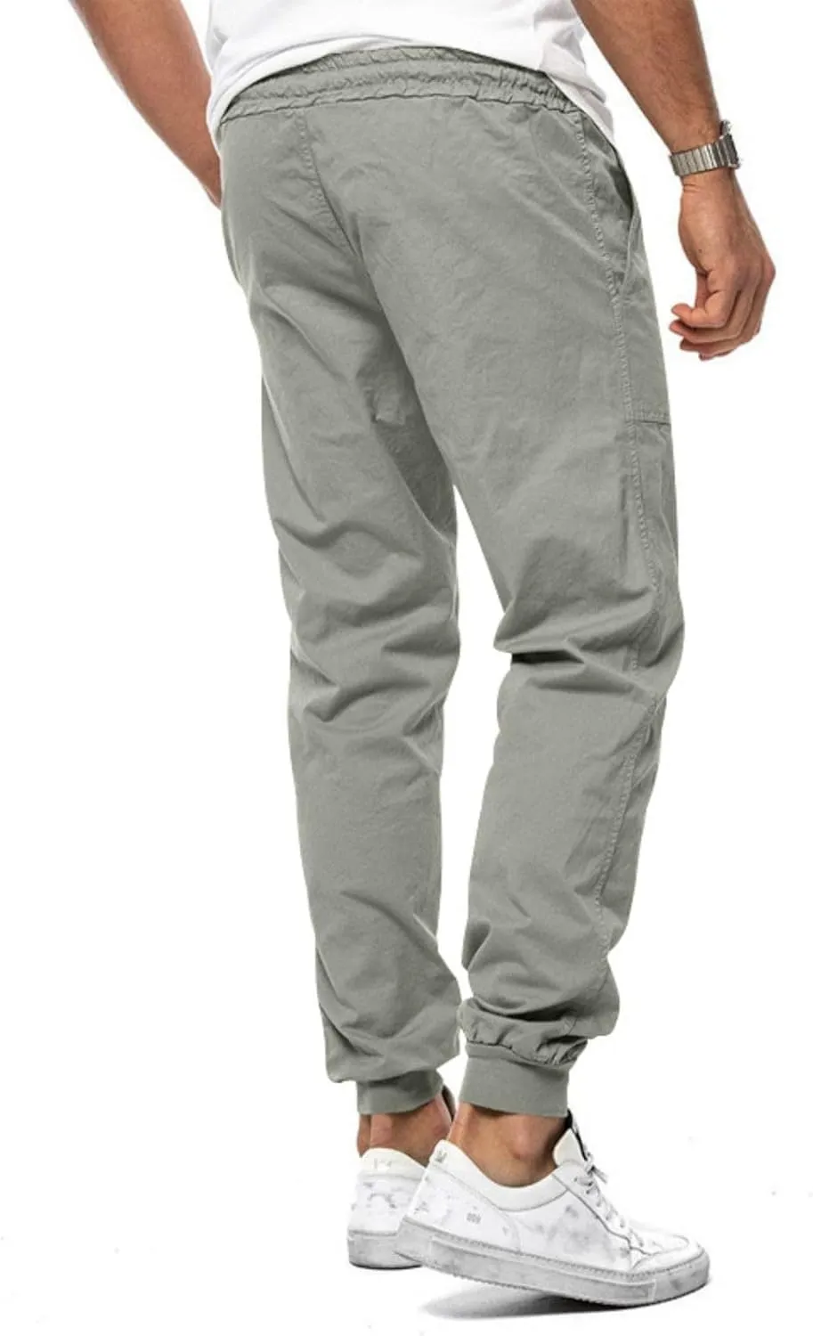 Mens Casual Chino Cargo Pants Loose Drawstring Sweatpants Elastic Waist Cotton Breathable Outdoor Fall Trousers