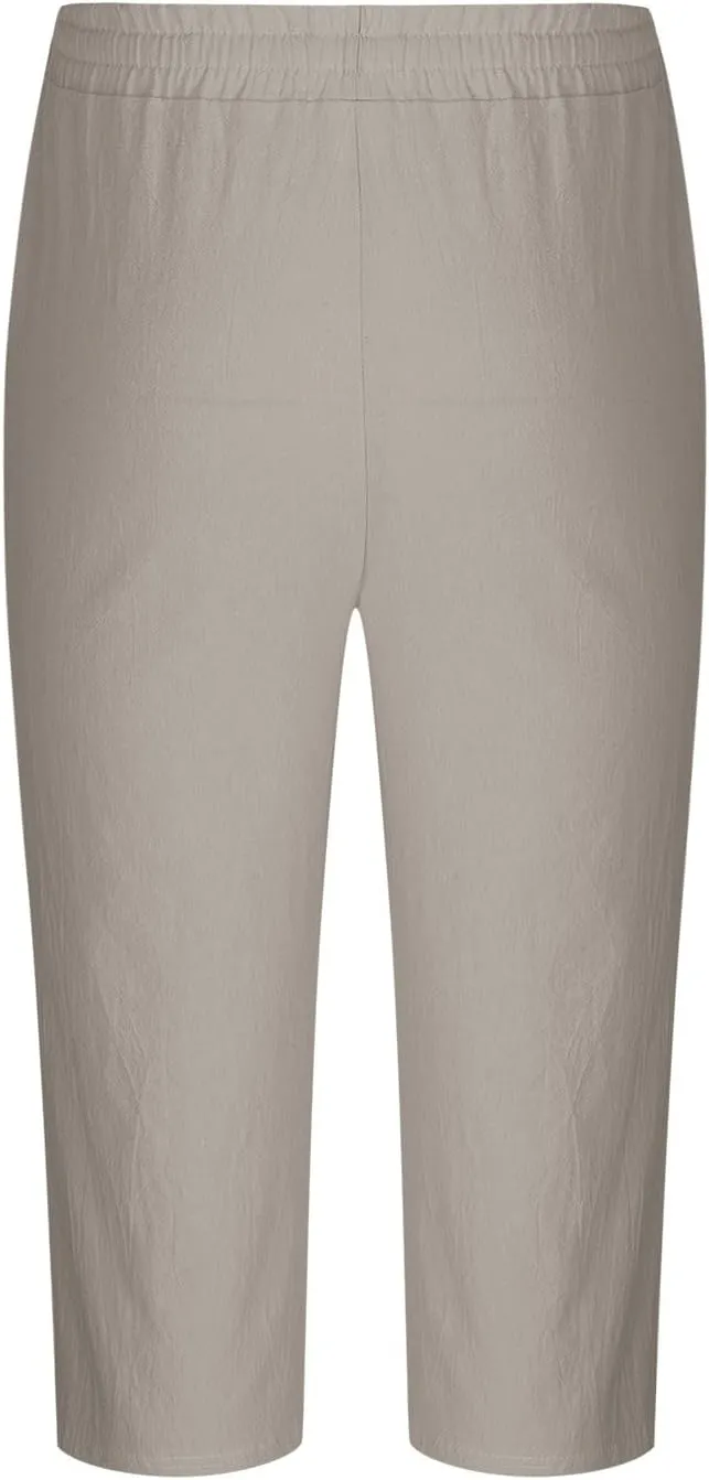 Mens Cotton Linen Capri Pants Relaxed Fit Casual Outdoor Pants with Pockets Breathable Solid Beach Capripants