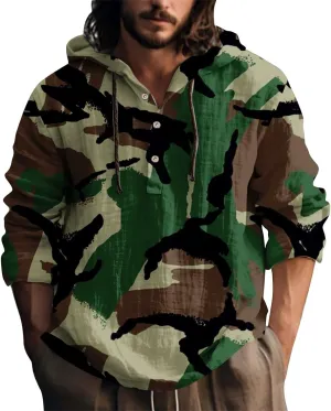Mens Cotton Linen Drawstring Hoodie Shirts Men's Casual Fashion Hooded Spring And Autumn Linen Long Men