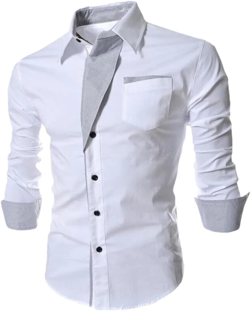 Mens Dress Shirts Man Slim Fit Business Casual Long Sleeve Shirt Male Plus Size Striped Shirt