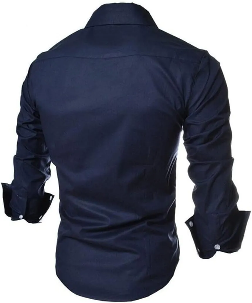 Mens Dress Shirts Man Slim Fit Business Casual Long Sleeve Shirt Male Plus Size Striped Shirt