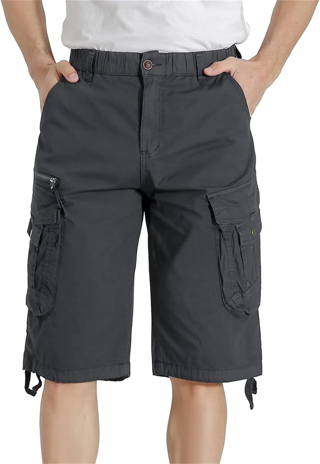 Mens Elastic Waist Cargo Shorts Zipper Pocket Relaxed fit Stretch Lightweight Cotton Camo Cargo Shorts for Men