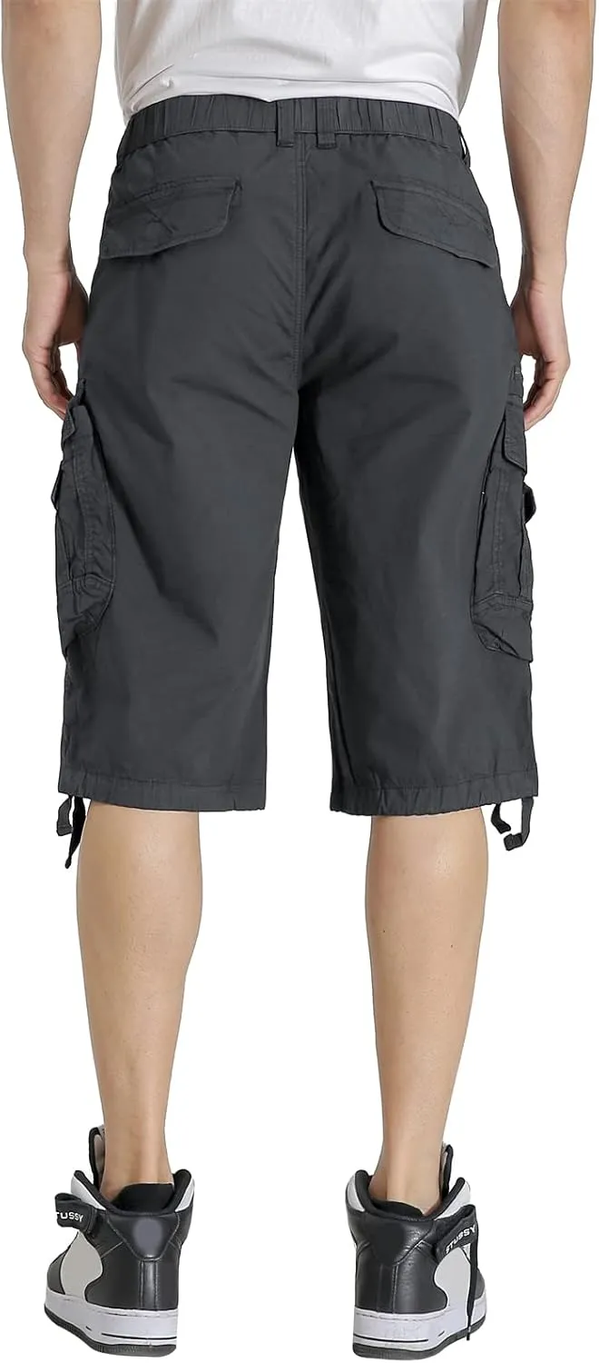 Mens Elastic Waist Cargo Shorts Zipper Pocket Relaxed fit Stretch Lightweight Cotton Camo Cargo Shorts for Men