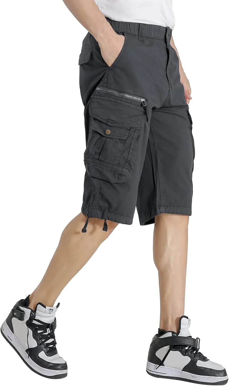 Mens Elastic Waist Cargo Shorts Zipper Pocket Relaxed fit Stretch Lightweight Cotton Camo Cargo Shorts for Men