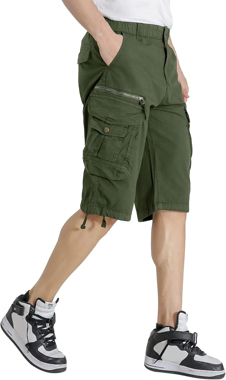 Mens Elastic Waist Cargo Shorts Zipper Pocket Relaxed fit Stretch Lightweight Cotton Camo Cargo Shorts for Men