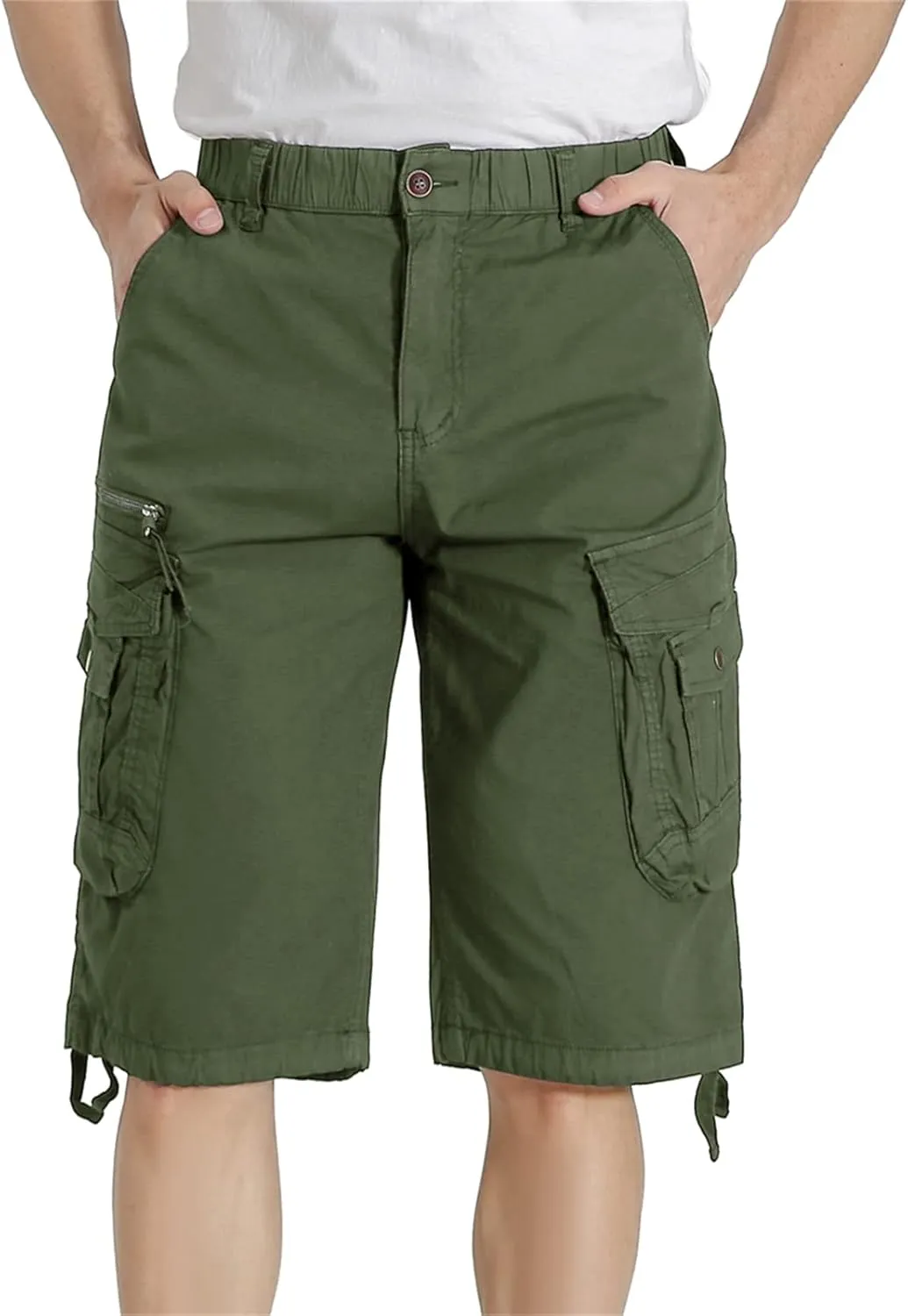 Mens Elastic Waist Cargo Shorts Zipper Pocket Relaxed fit Stretch Lightweight Cotton Camo Cargo Shorts for Men