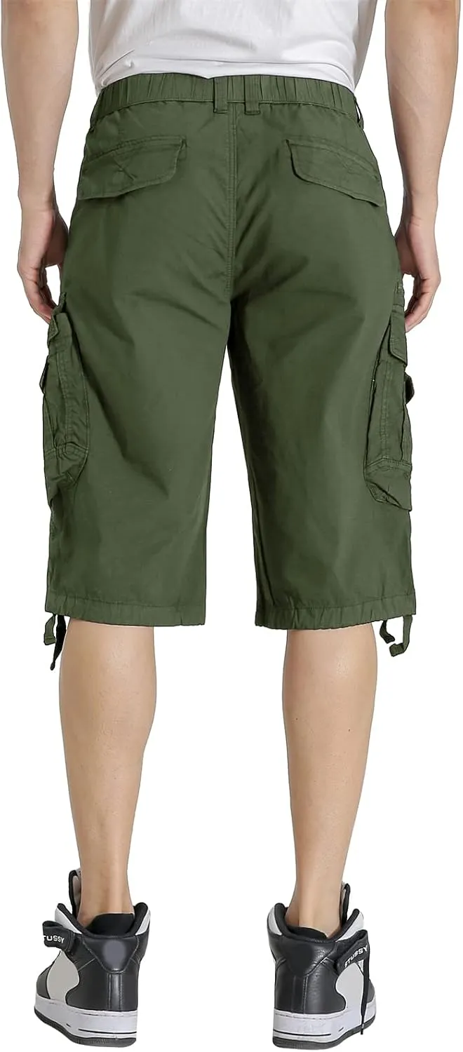 Mens Elastic Waist Cargo Shorts Zipper Pocket Relaxed fit Stretch Lightweight Cotton Camo Cargo Shorts for Men