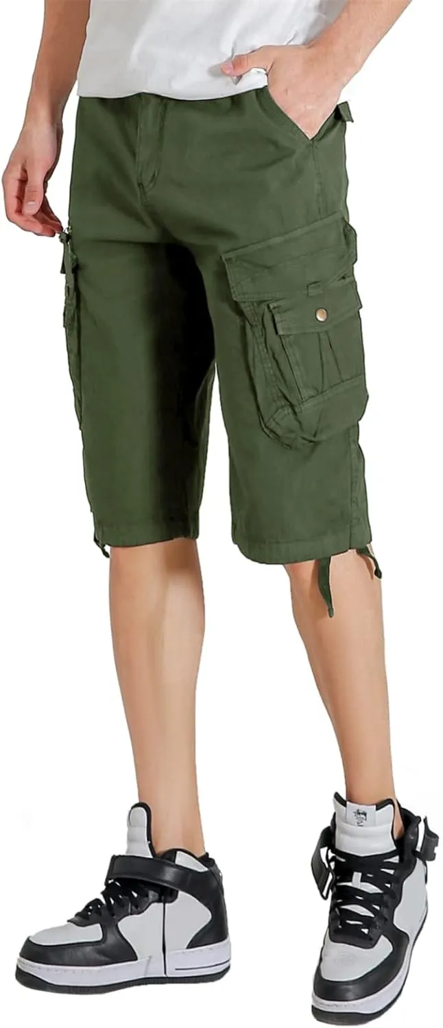 Mens Elastic Waist Cargo Shorts Zipper Pocket Relaxed fit Stretch Lightweight Cotton Camo Cargo Shorts for Men