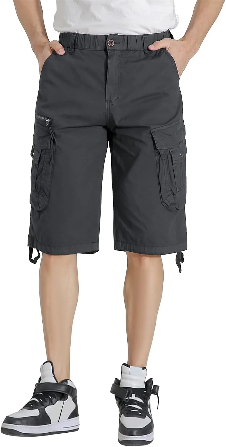Mens Elastic Waist Cargo Shorts Zipper Pocket Relaxed fit Stretch Lightweight Cotton Camo Cargo Shorts for Men
