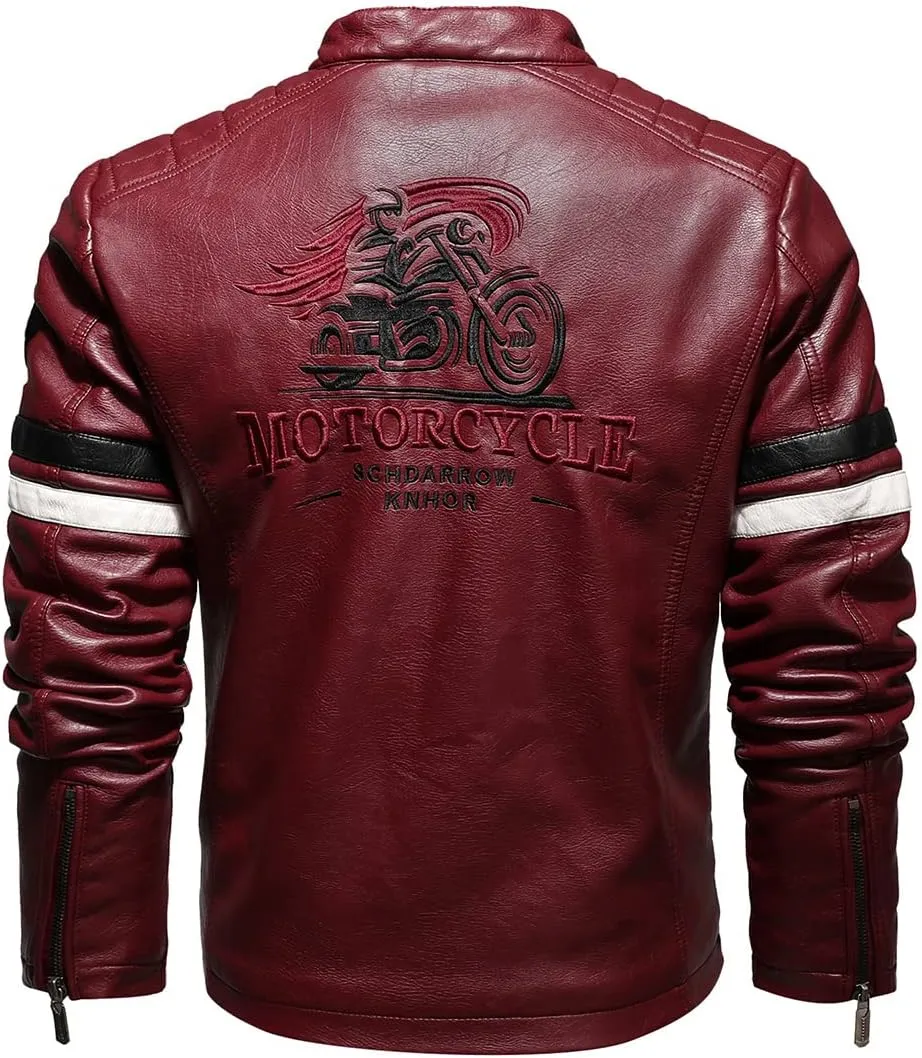 Men's Faux Leather Jacket Zip Up Casual Windbreaker Motorcycle Jacket Biker Outwear Coat