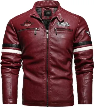 Men's Faux Leather Jacket Zip Up Casual Windbreaker Motorcycle Jacket Biker Outwear Coat