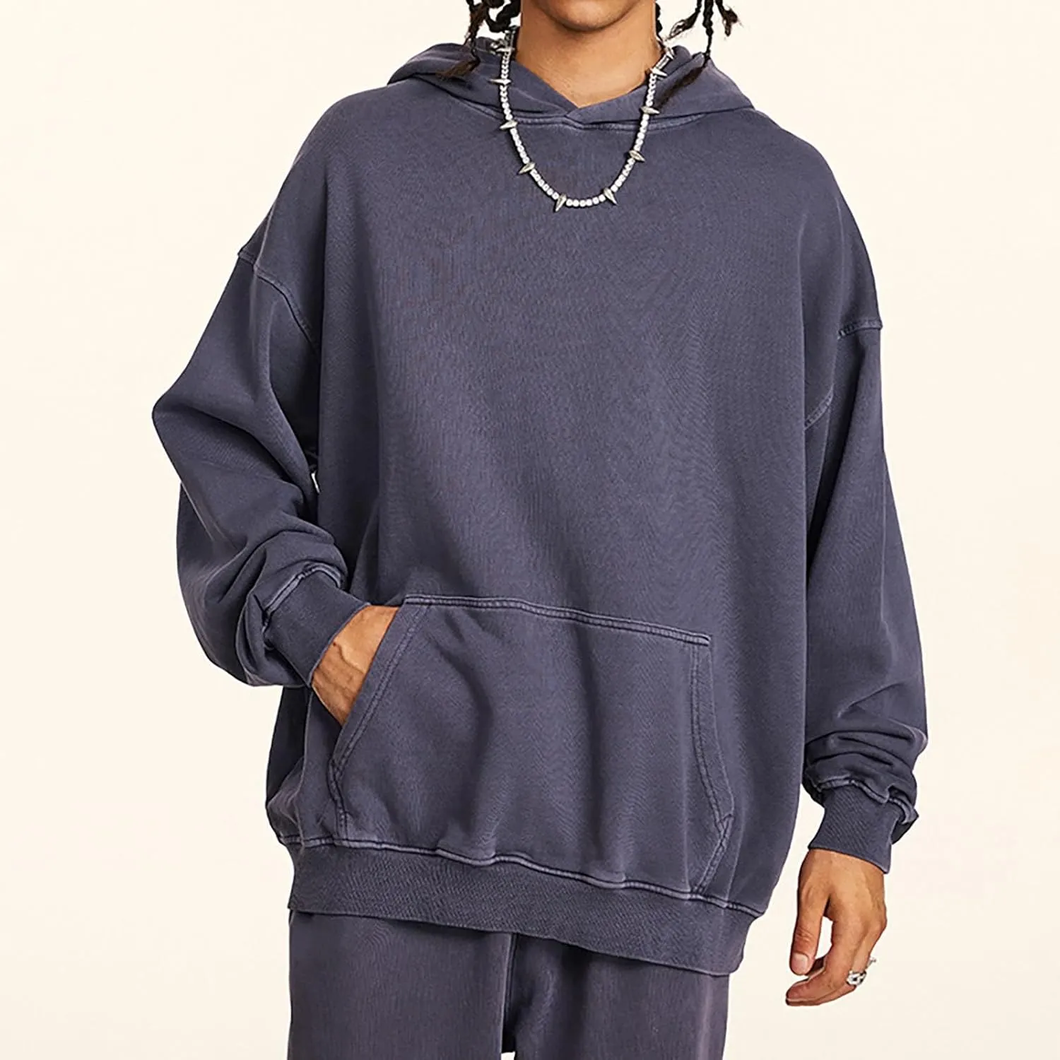 Mens Hoodies Pullover Oversized Fleece Hoodie Wash Plush Sweatshirt Vintage Heavyweight Fall Streetwear Unisex