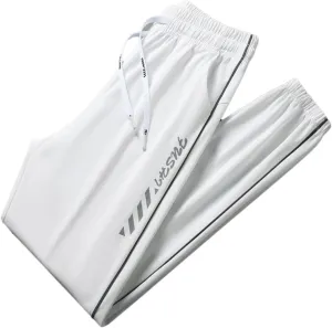 Men's Iced Active Pants Letter Printed Breathable Ultra Stretch Ice Silk Pants Cinch Bottom Quick Dry Travel Trousers