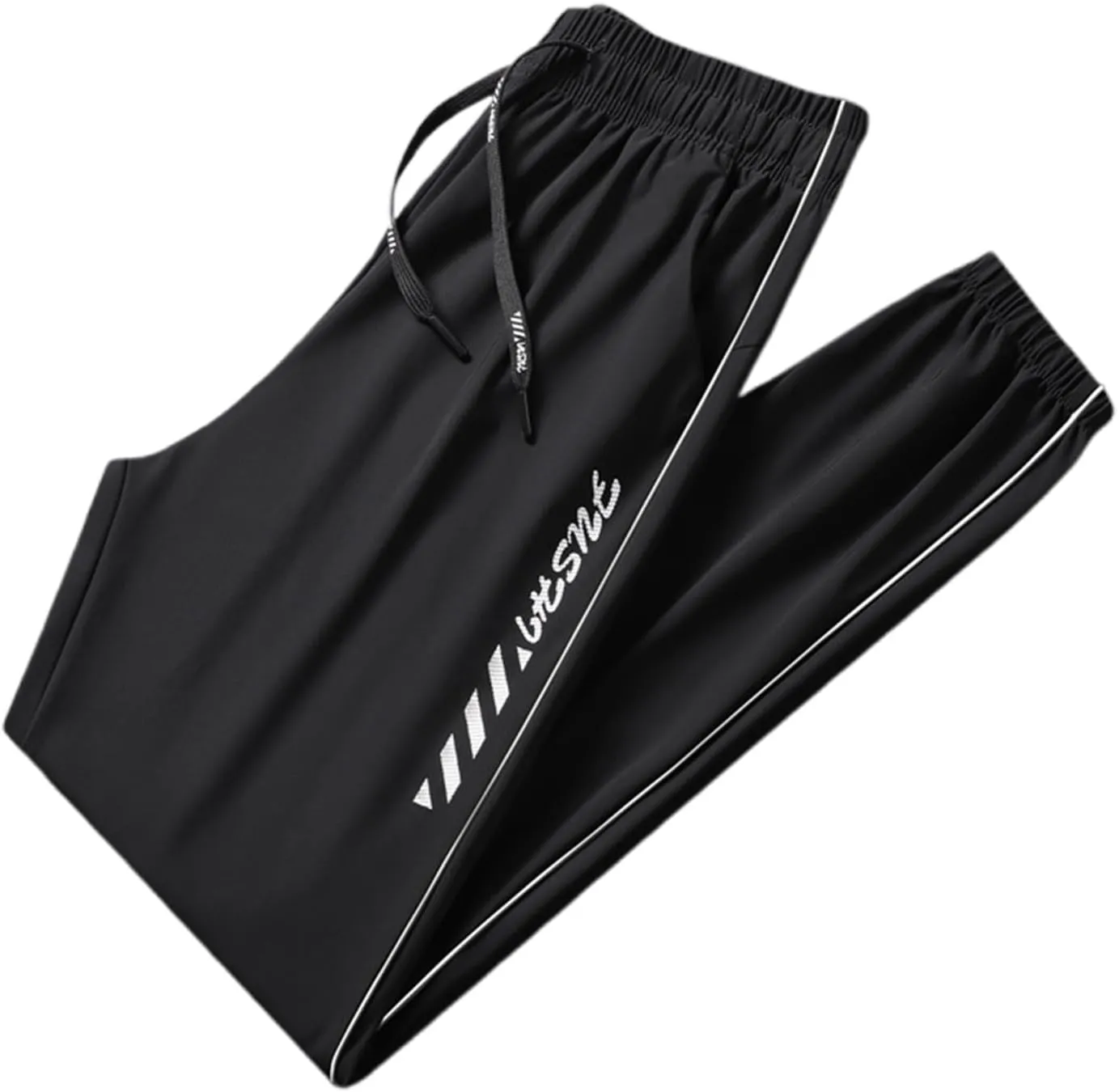 Men's Iced Active Pants Letter Printed Breathable Ultra Stretch Ice Silk Pants Cinch Bottom Quick Dry Travel Trousers