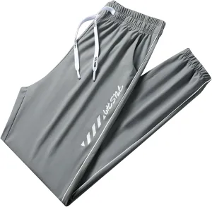 Men's Iced Active Pants Letter Printed Breathable Ultra Stretch Ice Silk Pants Cinch Bottom Quick Dry Travel Trousers