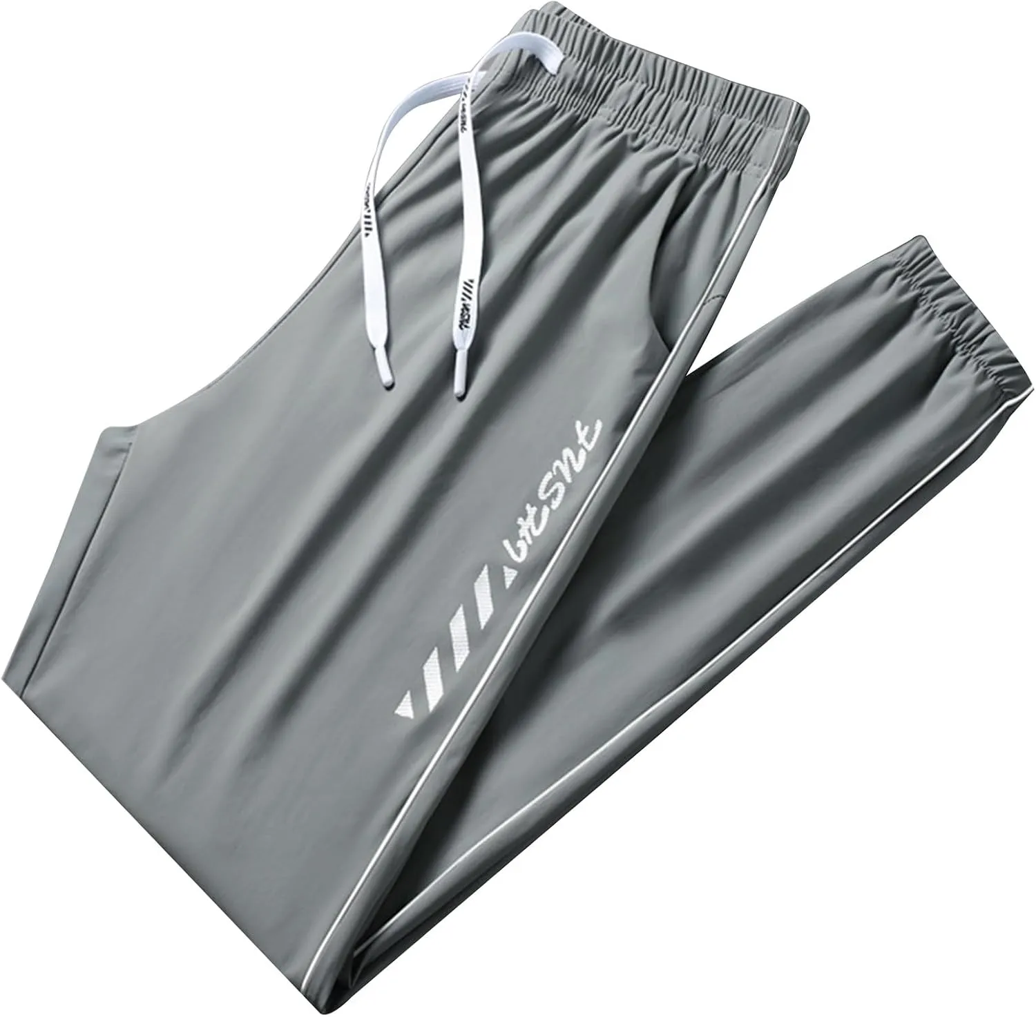 Men's Iced Active Pants Letter Printed Breathable Ultra Stretch Ice Silk Pants Cinch Bottom Quick Dry Travel Trousers