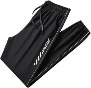 Men's Iced Active Pants Letter Printed Breathable Ultra Stretch Ice Silk Pants Cinch Bottom Quick Dry Travel Trousers