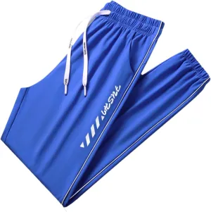 Men's Iced Active Pants Letter Printed Breathable Ultra Stretch Ice Silk Pants Cinch Bottom Quick Dry Travel Trousers