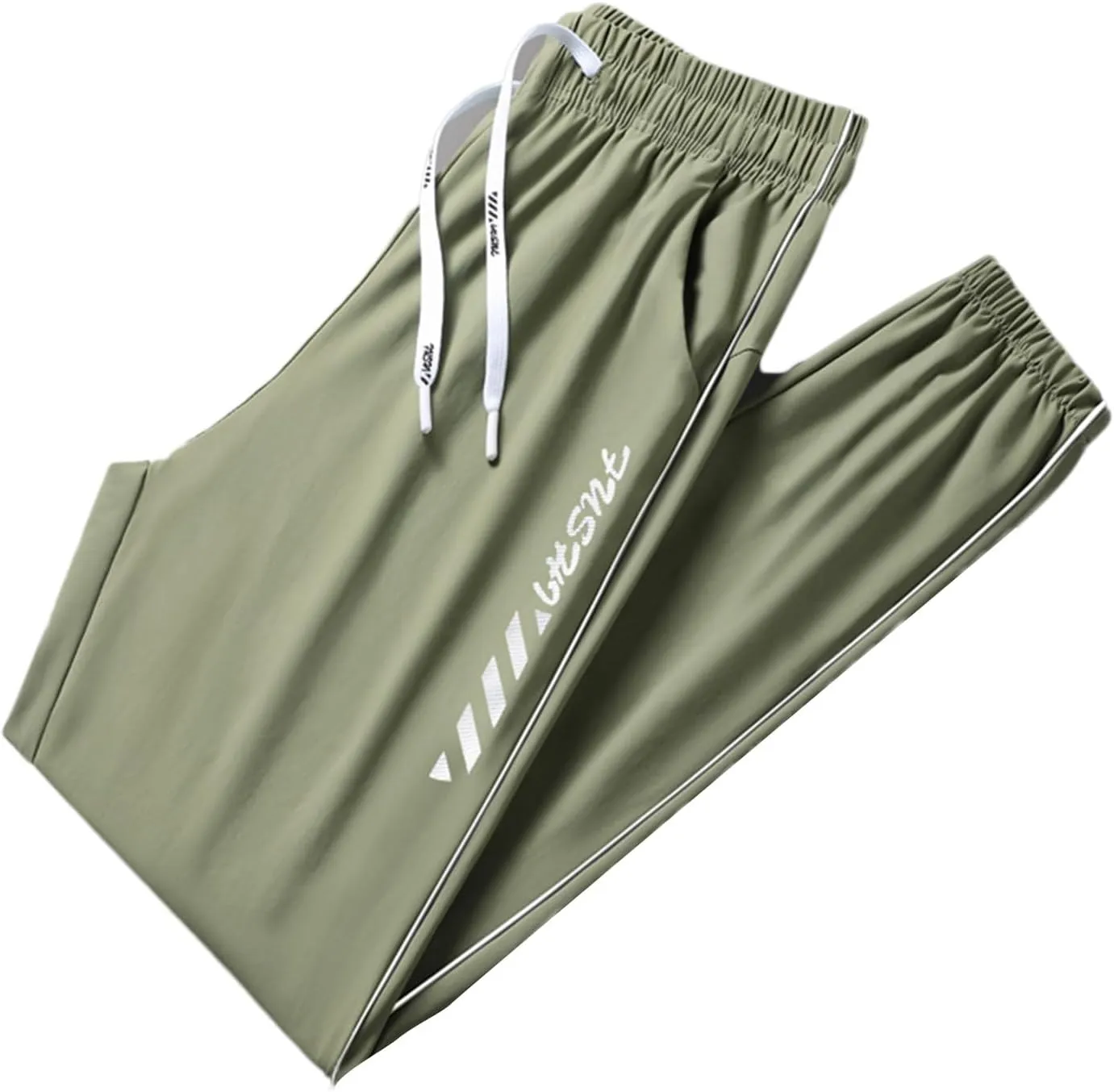 Men's Iced Active Pants Letter Printed Breathable Ultra Stretch Ice Silk Pants Cinch Bottom Quick Dry Travel Trousers