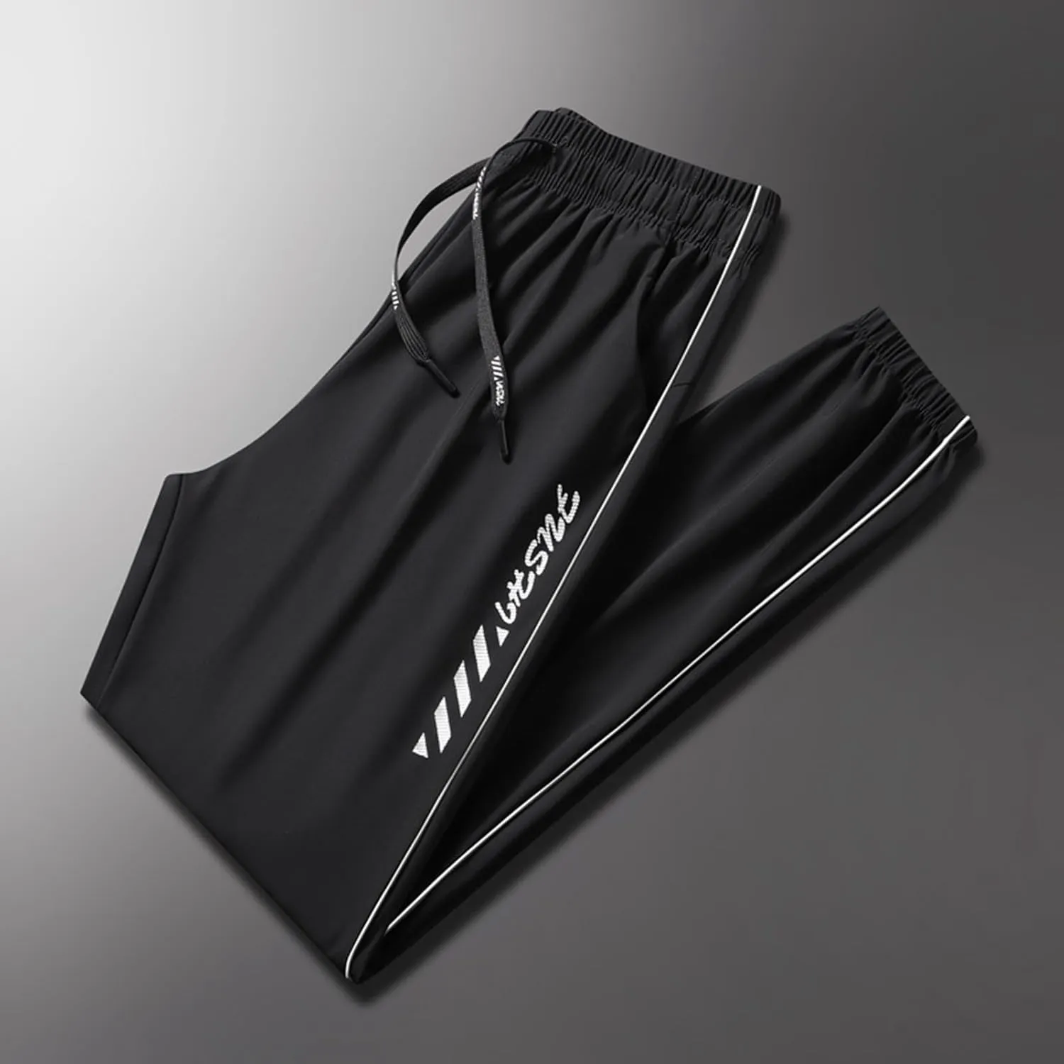 Men's Iced Active Pants Letter Printed Breathable Ultra Stretch Ice Silk Pants Cinch Bottom Quick Dry Travel Trousers