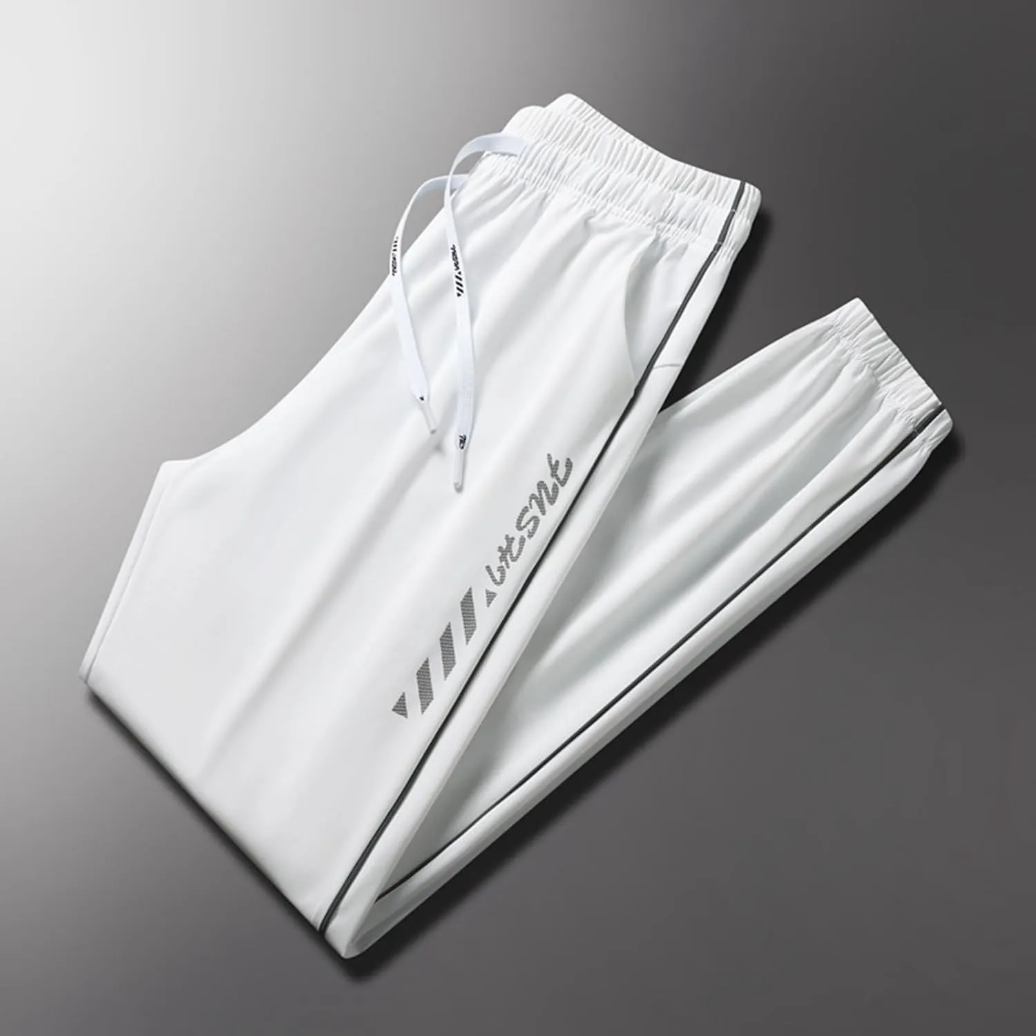 Men's Iced Active Pants Letter Printed Breathable Ultra Stretch Ice Silk Pants Cinch Bottom Quick Dry Travel Trousers