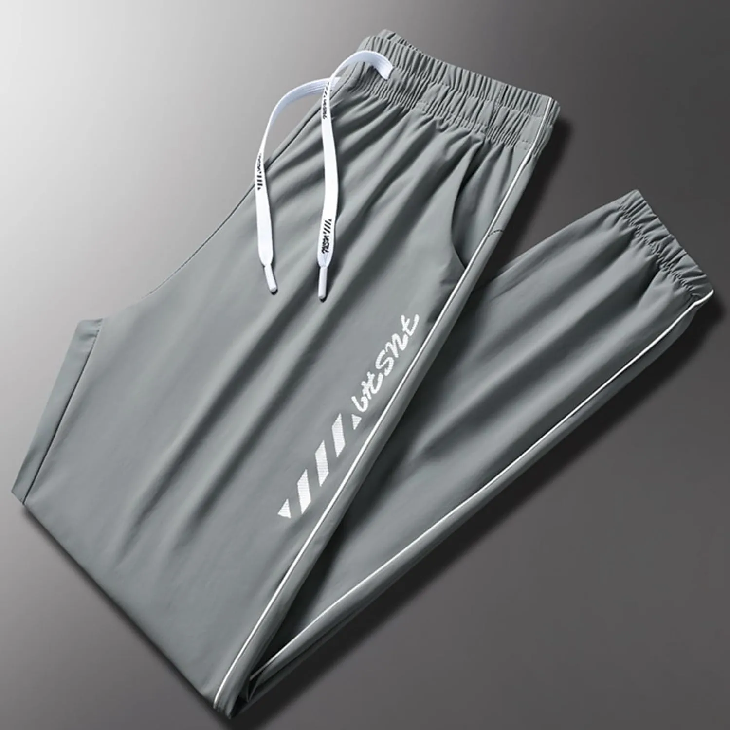 Men's Iced Active Pants Letter Printed Breathable Ultra Stretch Ice Silk Pants Cinch Bottom Quick Dry Travel Trousers