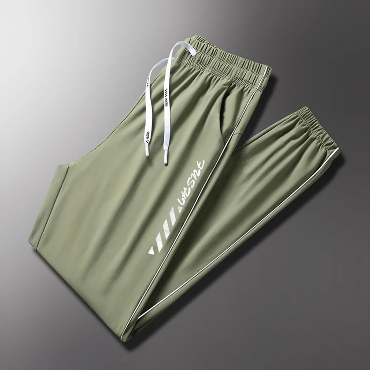 Men's Iced Active Pants Letter Printed Breathable Ultra Stretch Ice Silk Pants Cinch Bottom Quick Dry Travel Trousers