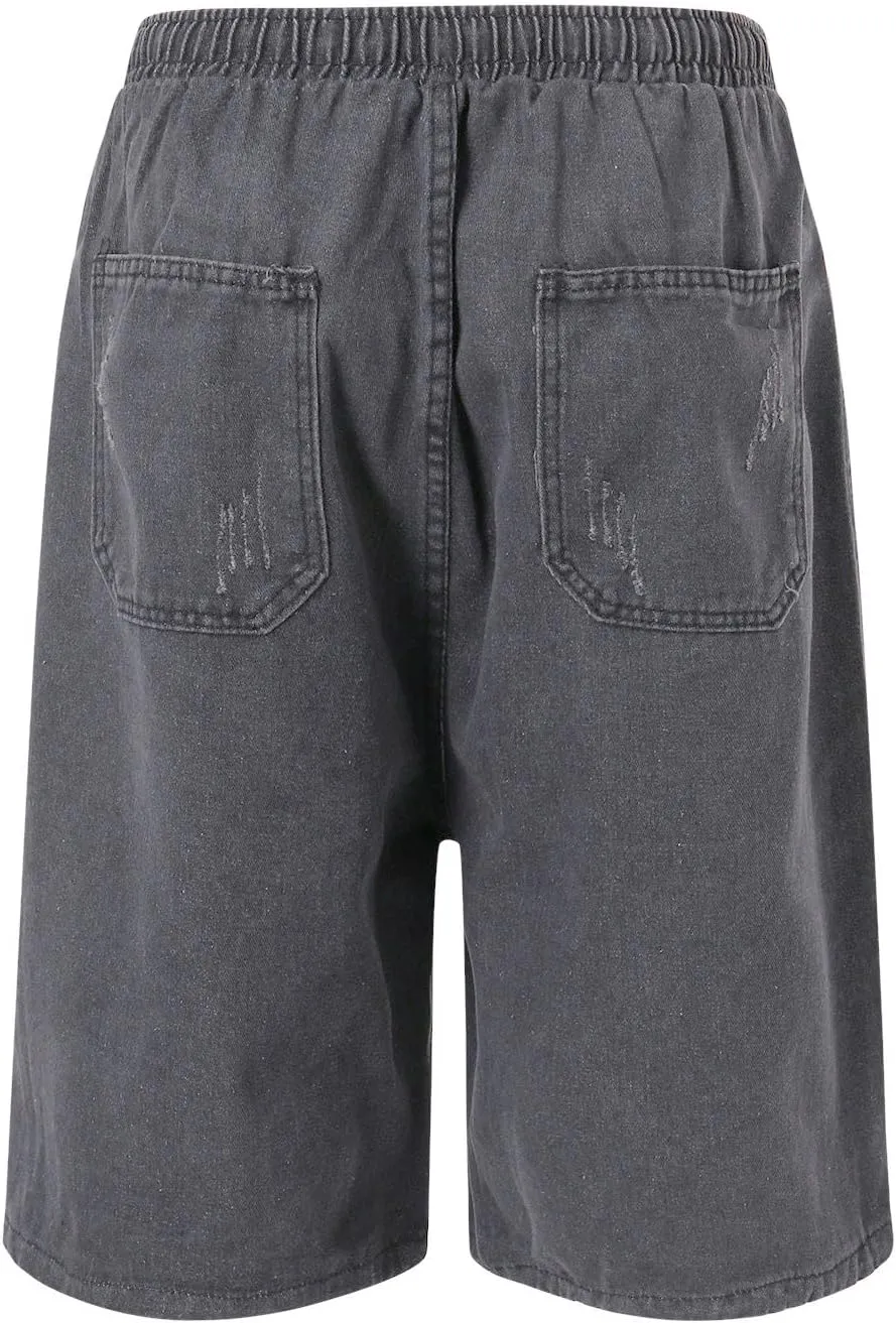 Men's Loose Hip Hop Long Jean Shorts Work Denim Shorts with Pockets Casual Summer Trendy Outfits