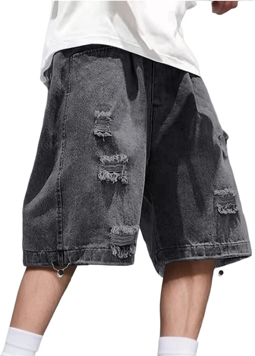 Men's Loose Hip Hop Long Jean Shorts Work Denim Shorts with Pockets Casual Summer Trendy Outfits