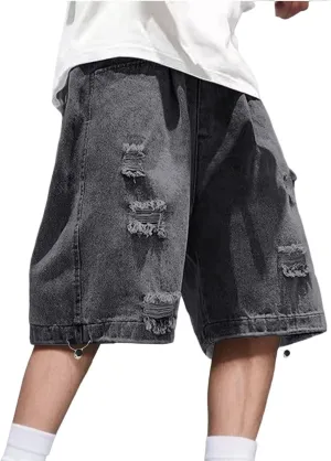 Men's Loose Hip Hop Long Jean Shorts Work Denim Shorts with Pockets Casual Summer Trendy Outfits