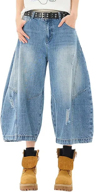 Men's Loose Hip Hop Mid Jean Shorts Work Denim Shorts with Pockets Casual Summer Streetwear Clothes