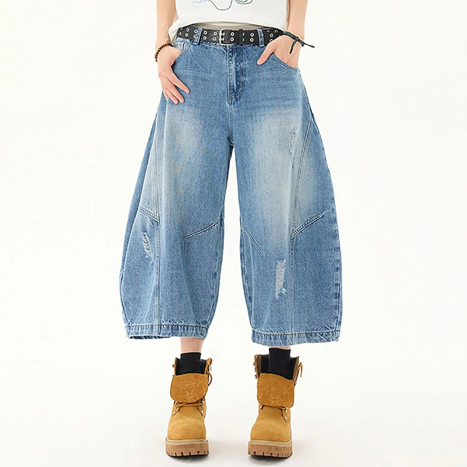 Men's Loose Y2K Hip Hop Mid Jean Shorts Baggy Denim Shorts with Pockets Skateboard Streetwear Clothes