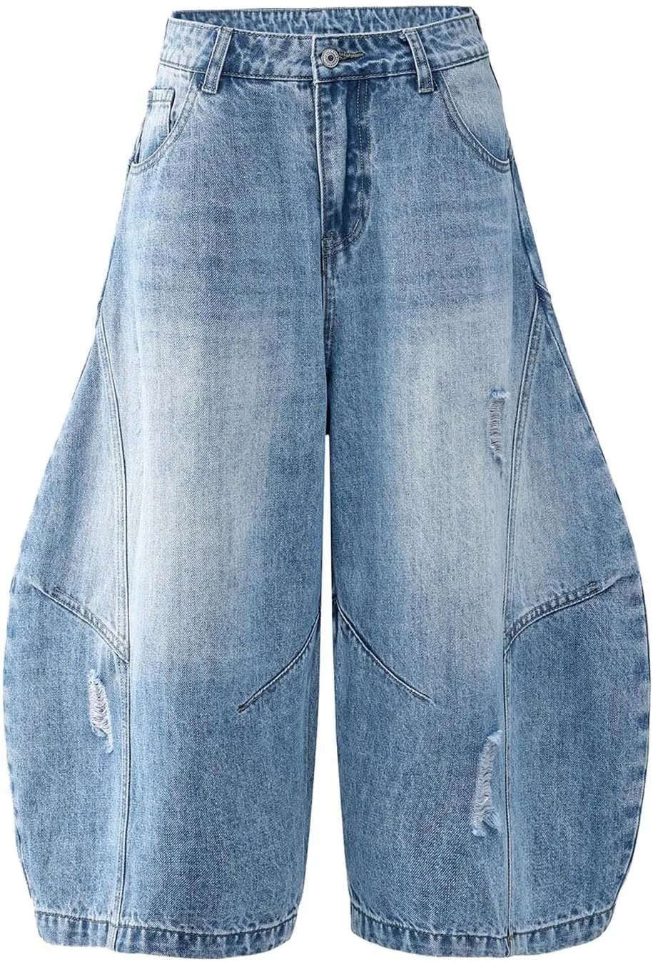 Men's Loose Y2K Hip Hop Mid Jean Shorts Baggy Denim Shorts with Pockets Skateboard Streetwear Clothes