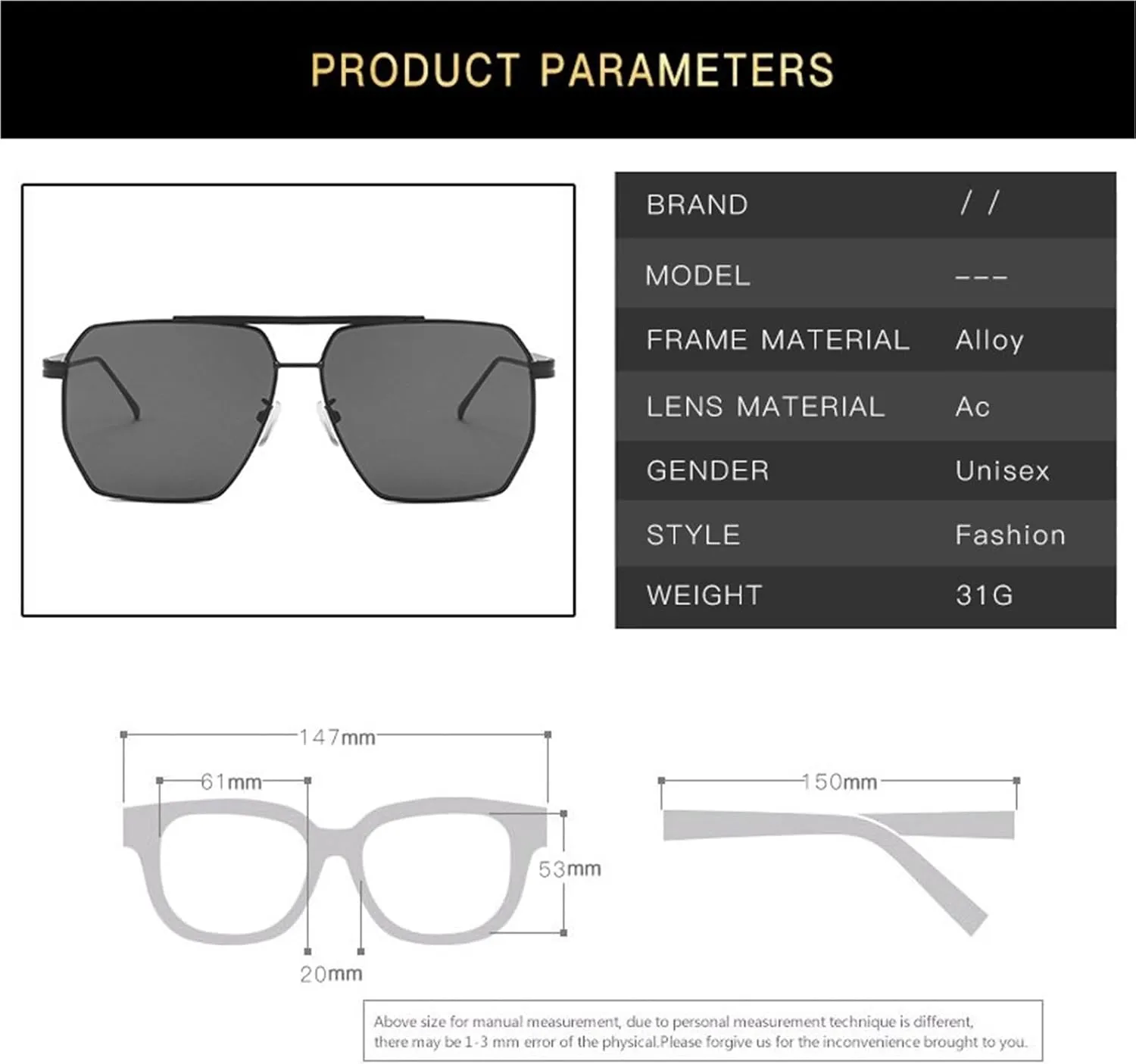 Men's Metal Driving Sunglasses Vacation Commuter Women Sun Glasses
