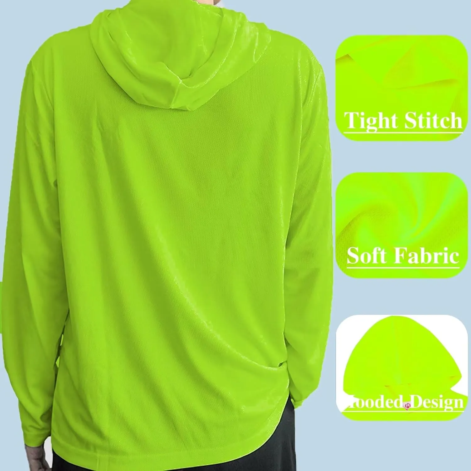Men's Pack Dry-Fit Moisture Wicking Shirts UPF 50  Uv Long Sleeve Tees Breathable Sun Protection T-Shirt with Hood