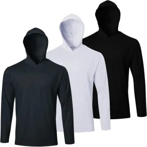 Men's Pack Dry-Fit Moisture Wicking Shirts UPF 50  Uv Long Sleeve Tees Breathable Sun Protection T-Shirt with Hood
