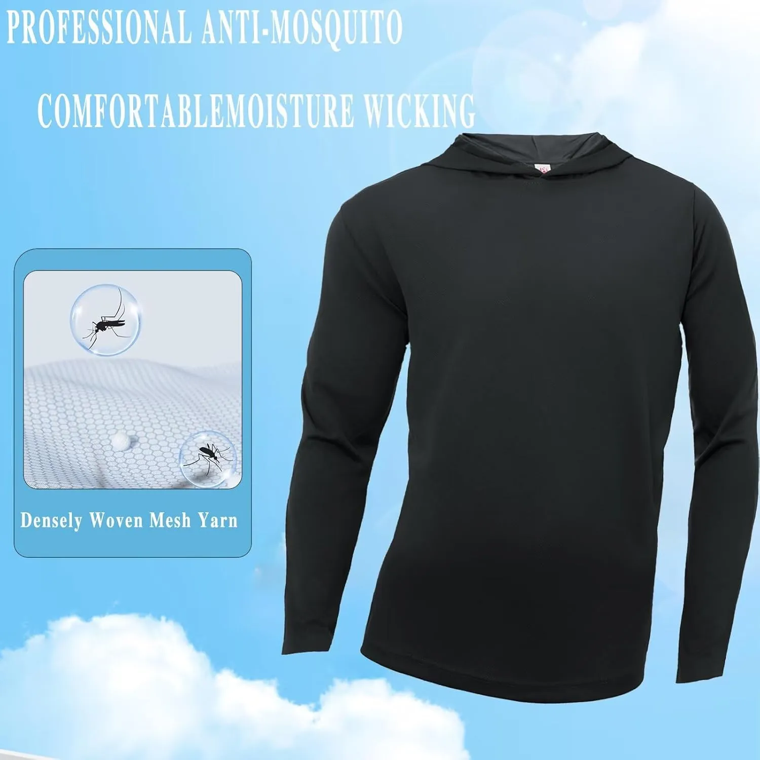 Men's Pack Dry-Fit UV Moisture Wicking Shirts UPF 50  Breathable Long Sleeve Tees Sun Protection T-Shirt with Hood