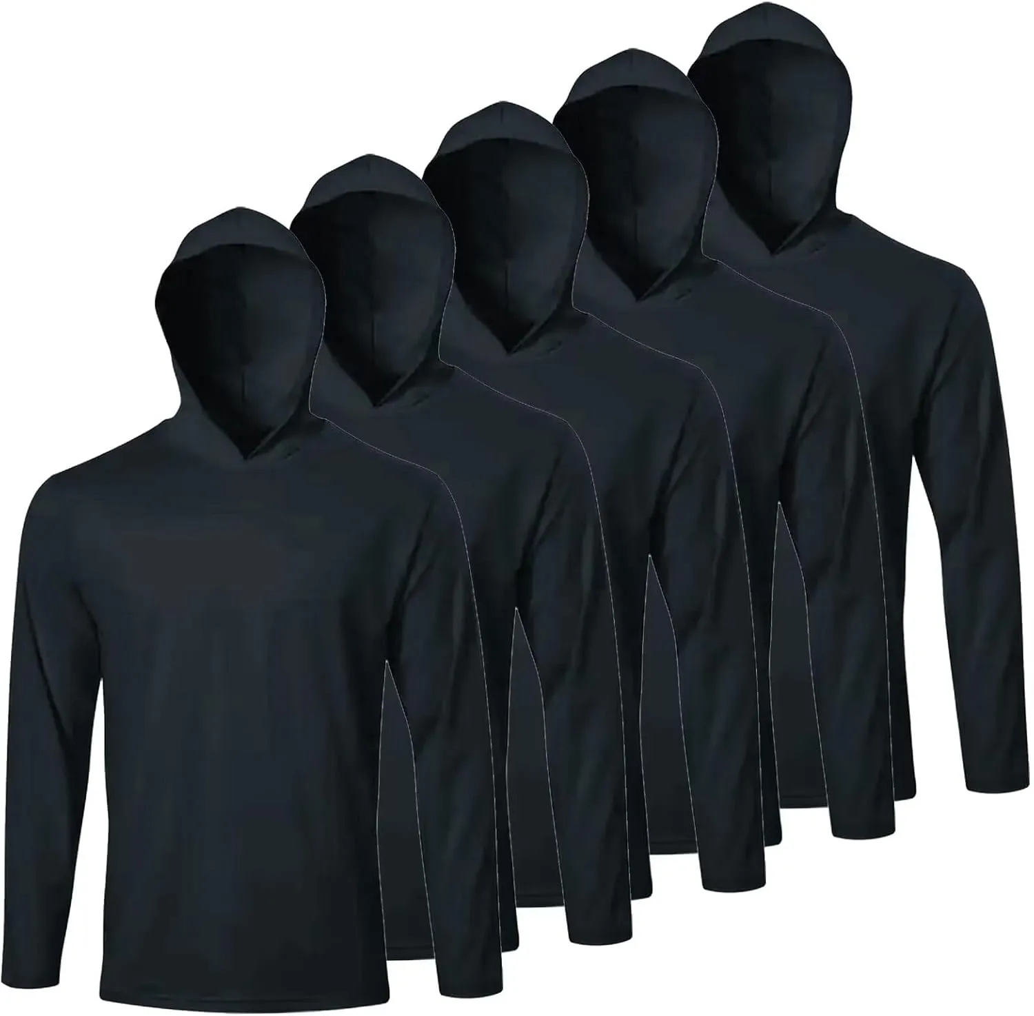 Men's Pack Dry-Fit UV Moisture Wicking Shirts UPF 50  Breathable Long Sleeve Tees Sun Protection T-Shirt with Hood