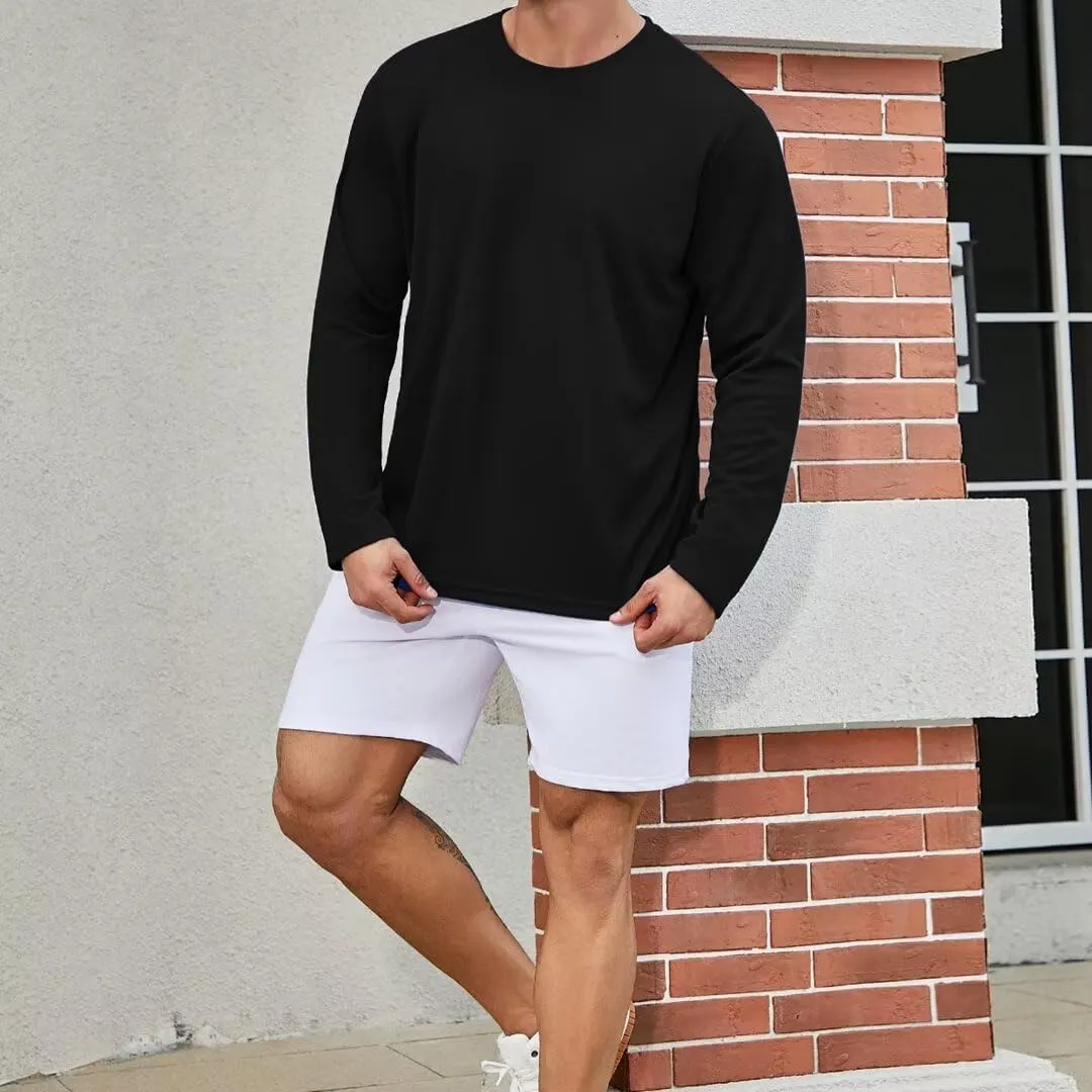 Men's Pack Dry-Fit UV Moisture Wicking Shirts UPF 50  Breathable Long Sleeve Tees Sun Protection T-Shirt with Hood