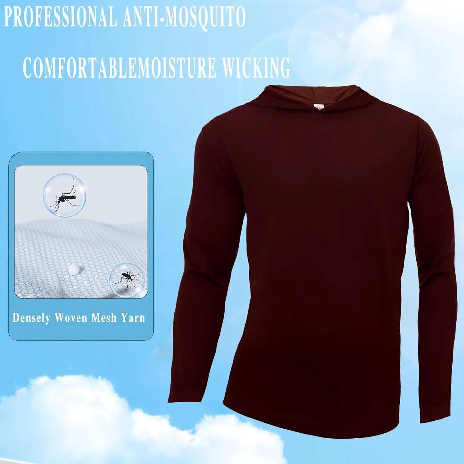Men's Pack Dry-Fit UV Moisture Wicking Shirts UPF 50  Breathable Long Sleeve Tees Sun Protection T-Shirt with Hood