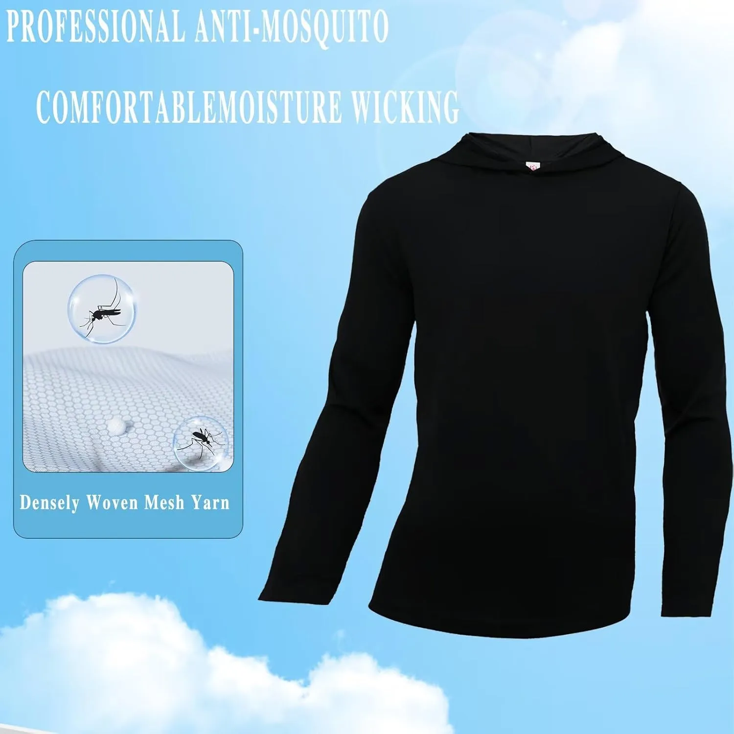 Men's Pack Dry-Fit UV Moisture Wicking Shirts UPF 50  Breathable Long Sleeve Tees Sun Protection T-Shirt with Hood